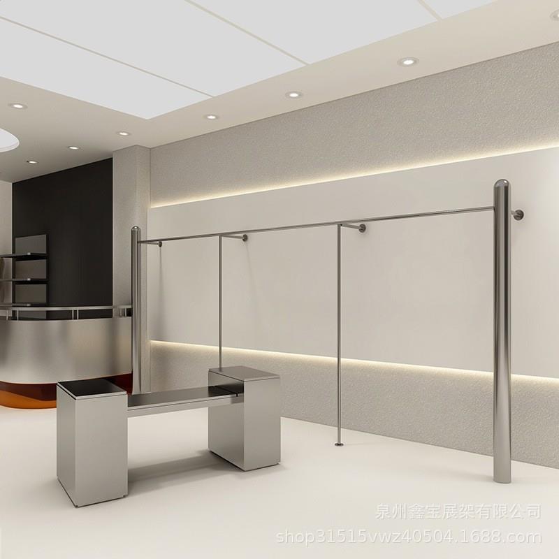 服装店展示架上墙落地式不锈钢管女装挂衣架陈列货架女装店中岛架