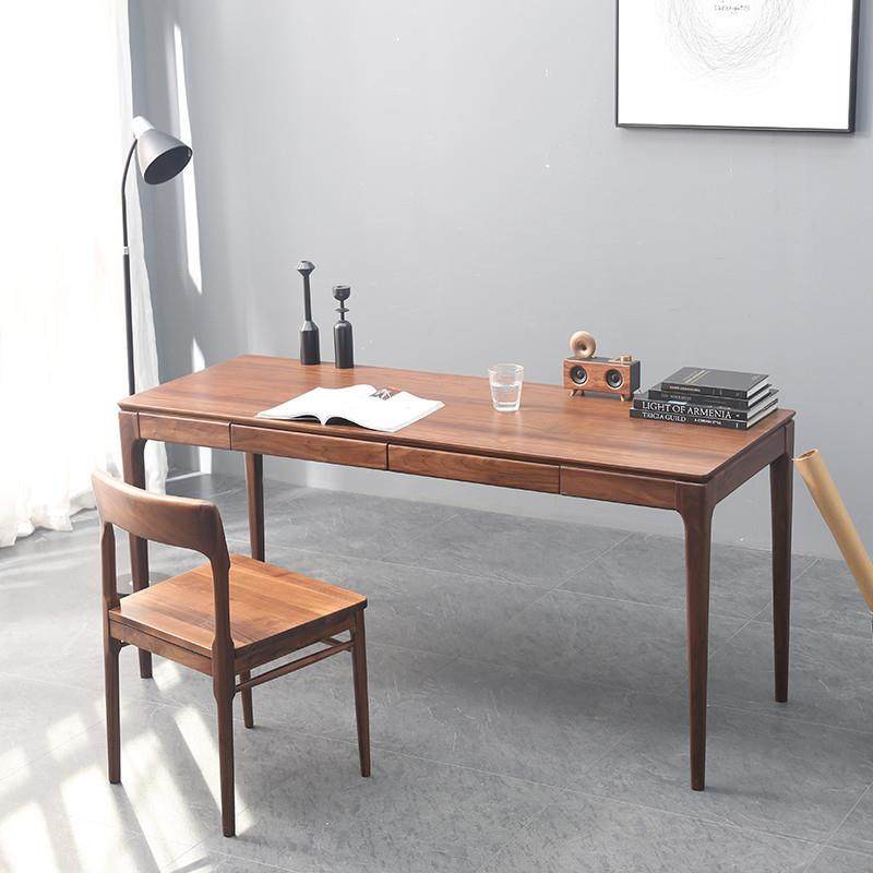 现代简约黑胡桃木全实木书桌书椅白橡木小户型家用樱桃木学习桌