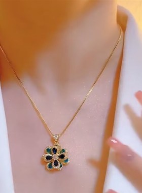 高级感复古立体蓝色花朵项链网红爆款轻奢气质百搭锁骨链2023新款