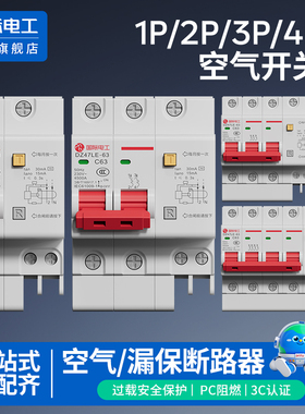 国际电工漏保开关带漏电保护器1P2P3P4P32A断路器63a空调空气开关