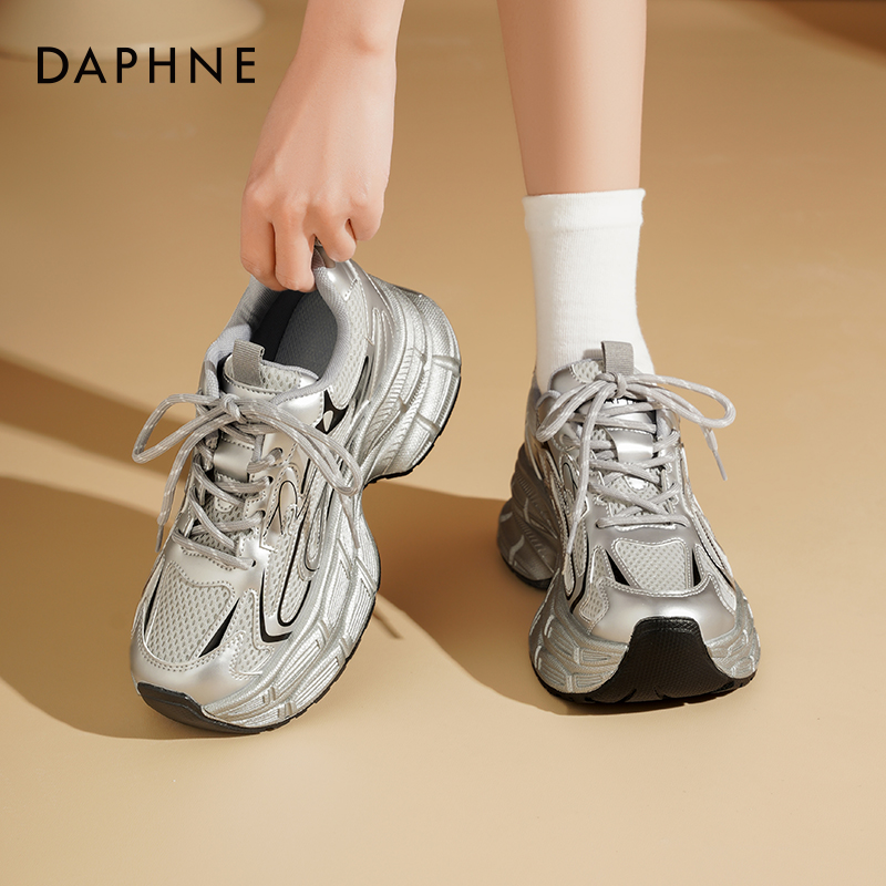 达芙妮银色老爹鞋新款休闲运动鞋