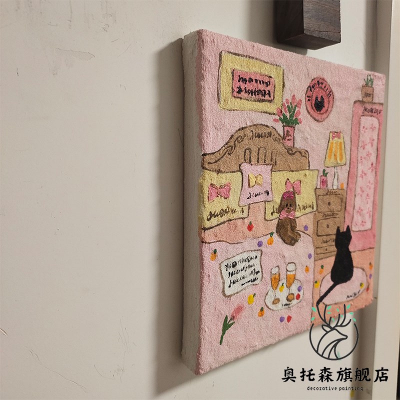 《小猫日记》小红书同款多巴胺可爱猫咪客厅装饰画玄关电表箱挂画图片