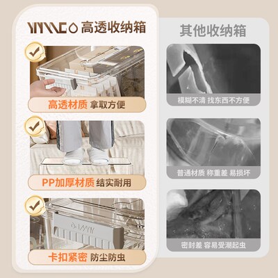 透明收纳箱全透加厚加硬带盖家用大号装衣服被子储物箱耐用整理箱