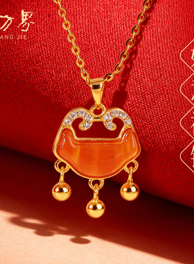 红玛瑙如意锁项链女款s925银红色秋冬项链如意平安送妈妈生日礼物