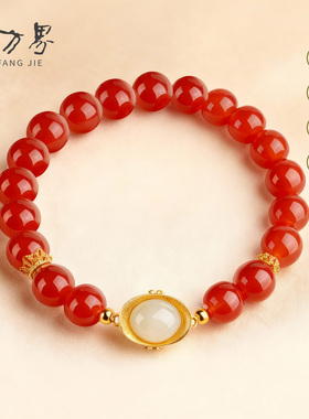 红玛瑙纯银手链女款马年招财