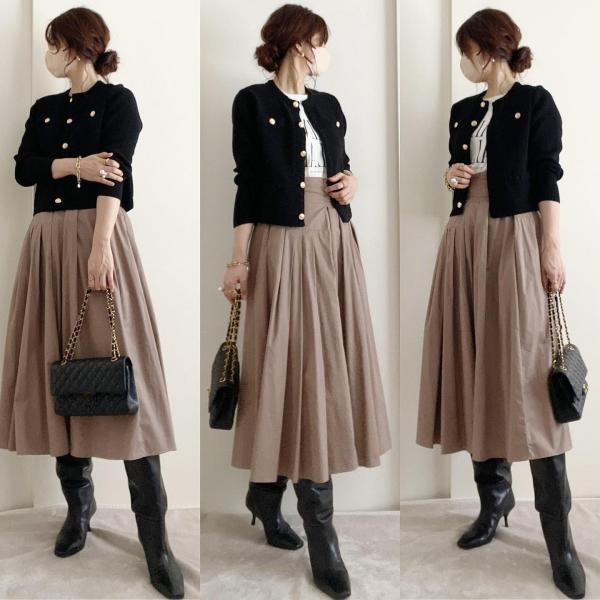 现货日系2024秋冬新款圆领长袖针织开衫+收腰压褶半身裙两件套