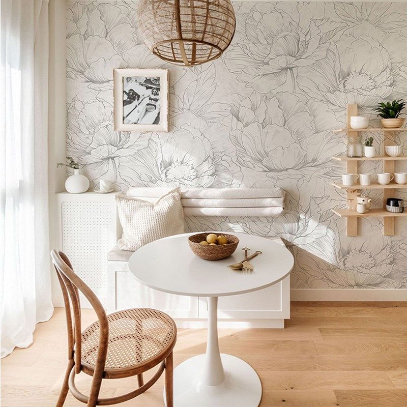 素描芍药大花壁纸美式复古轻奢客厅墙纸墙布北欧餐厅壁纸定制壁画,家装主材,无纺布墙纸,淘宝优惠券,粉丝福利购,淘宝优惠卷