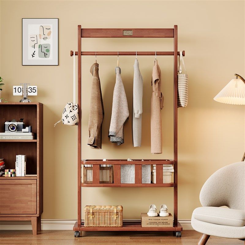 实木落地挂衣架家用卧室置地式移动衣帽架床边晚上临时放衣服神器,住宅家具,衣帽架,淘宝优惠券,粉丝福利购,淘宝优惠卷