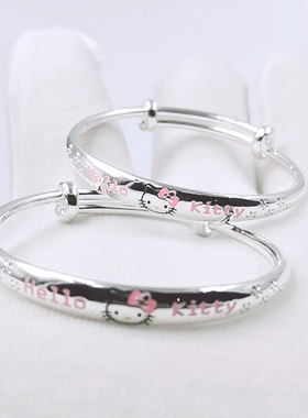999宝宝纯银手镯卡通小猫咪公主学生银镯子女儿童满月礼物亲子款