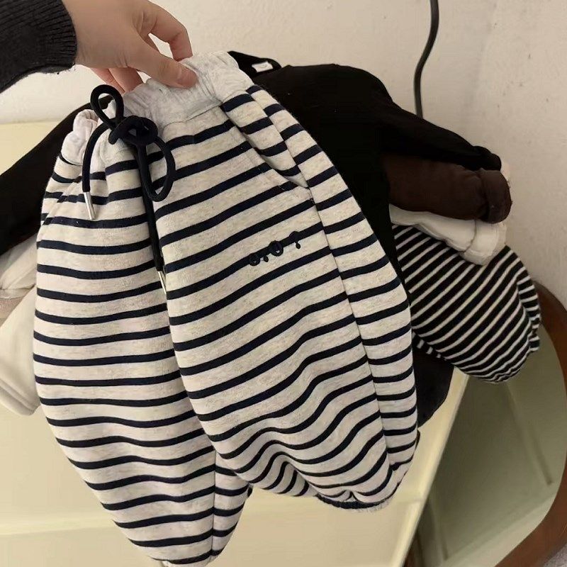 冬季新款儿童装洋气条纹百搭束脚长裤男女童字母刺绣加绒保暖卫裤,童装/婴儿装/亲子装,裤子,淘宝优惠券,粉丝福利购,淘宝优惠卷