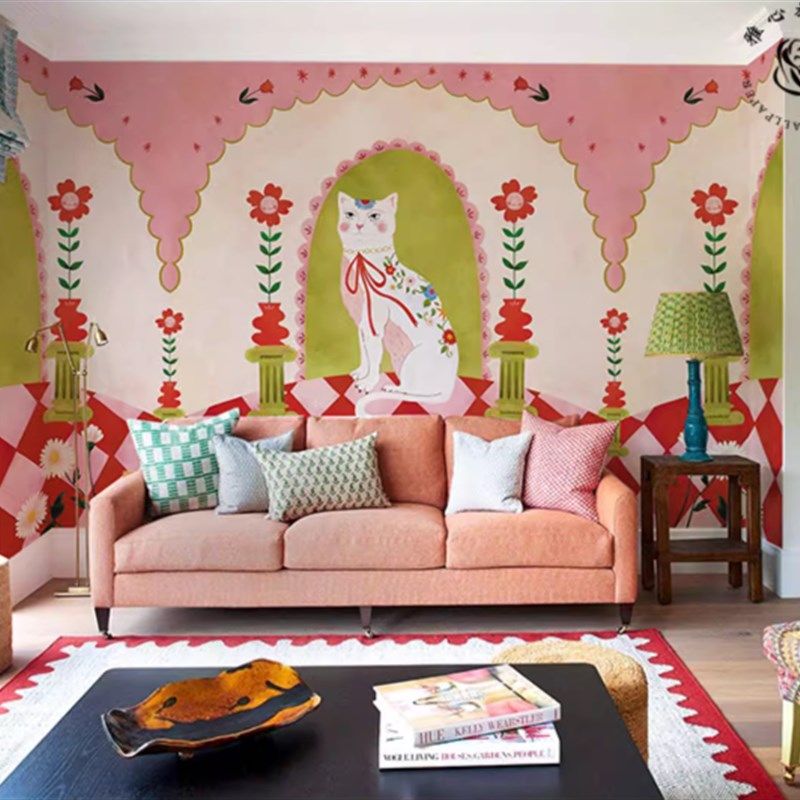 个性猫咪艺术壁纸抽象法式轻奢客厅墙纸复古餐厅定制背景墙布壁画,家装主材,无缝墙布/无缝壁布,淘宝优惠券,粉丝福利购,淘宝优惠卷