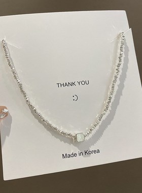 高级感碎银子方块项链女爆款轻奢小众设计感锁骨链复古百搭配饰品