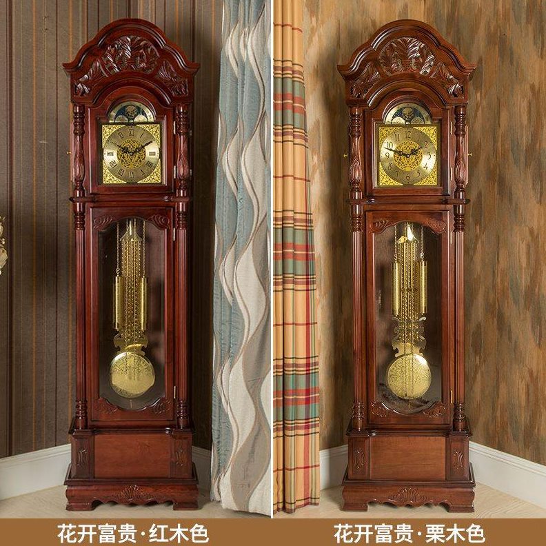 实木复古欧式时新中式报 客厅简约钟摆落地钟立式钟机械座钟现代