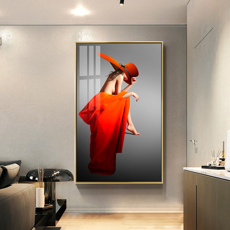 现代美女人物玄关装饰画北欧宾馆酒店走廊过道竖版壁画轻奢抽象画图片