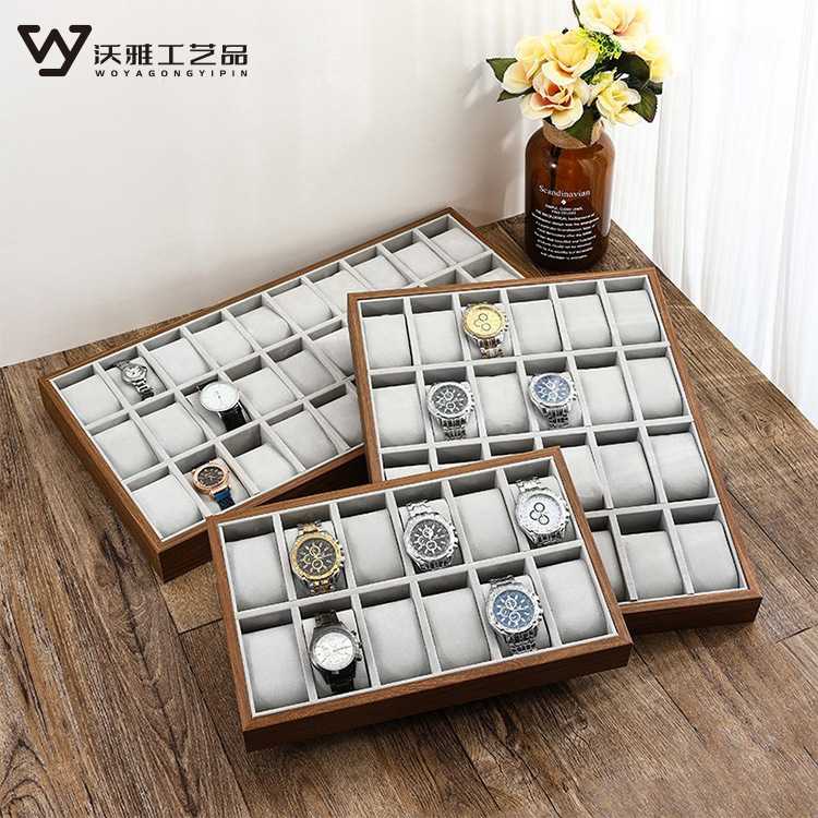 黑胡桃木纹手表展示盘手表直播展示架手表柜台陈列道具摆摊盘