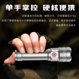 抖音爆款V8户外手电筒强光镭射炮超高流明长续航多功能充电小手电