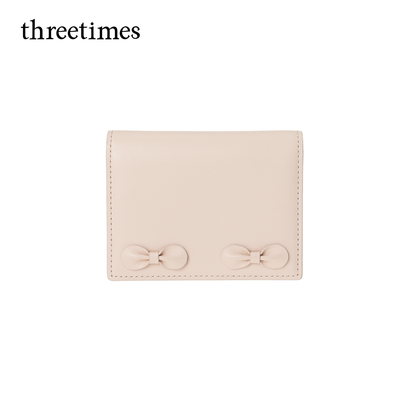 threetimes牛皮卡包证件收纳包女2025蝴蝶结设计感小众精致零钱包