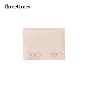 threetimes牛皮卡包证件收纳包女2026蝴蝶结设计感小众精致零钱包