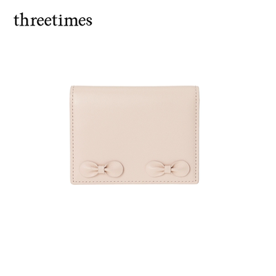 threetimes牛皮卡包证件收纳包女2025蝴蝶结设计感小众精致零钱包