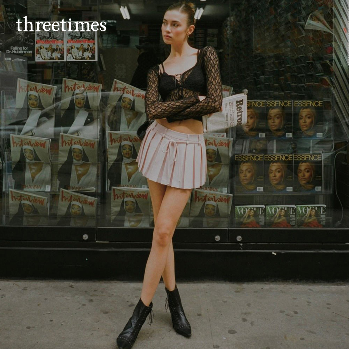 threetimes金智秀lisa同款miu系百褶裙短款2025学院风a字半身裙女