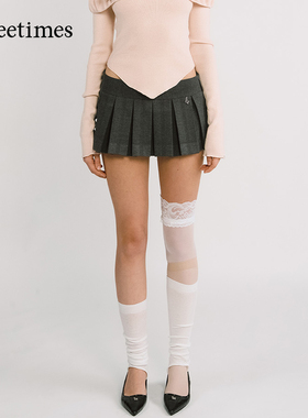 threetimes2026早春miu系百褶半身裙女短款少女学院风A字短裙裙裤