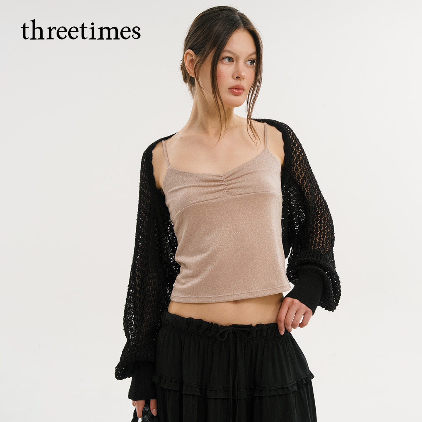 网红博主同款threetimes韩系设计感吊带背心女2026新款夏季短上衣图片