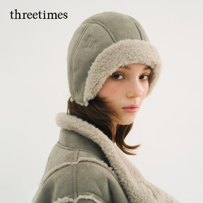 threetimes2026潮冬季韩版复古皮毛一体帽子女防寒保暖护耳雷锋帽