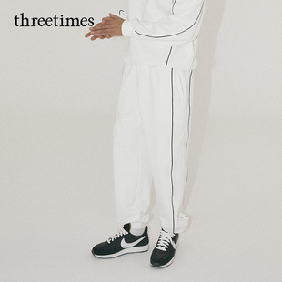 threetimes美式白色束脚卫裤女款春男士运动裤2026宽松慵懒休闲裤