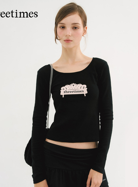 threetimes秋冬季修身内搭长袖t恤女2025新款外穿洋气打底上衣潮