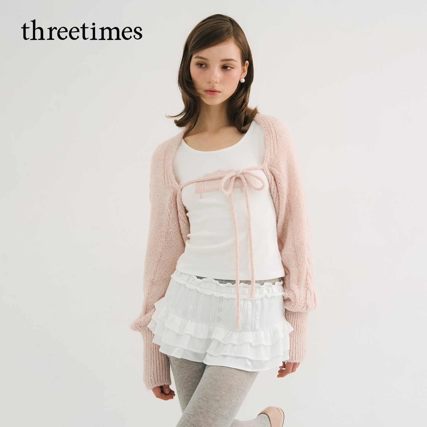 张元英同款threetimes2025爆款巨好看麻花针织开衫外套女洋气罩衫