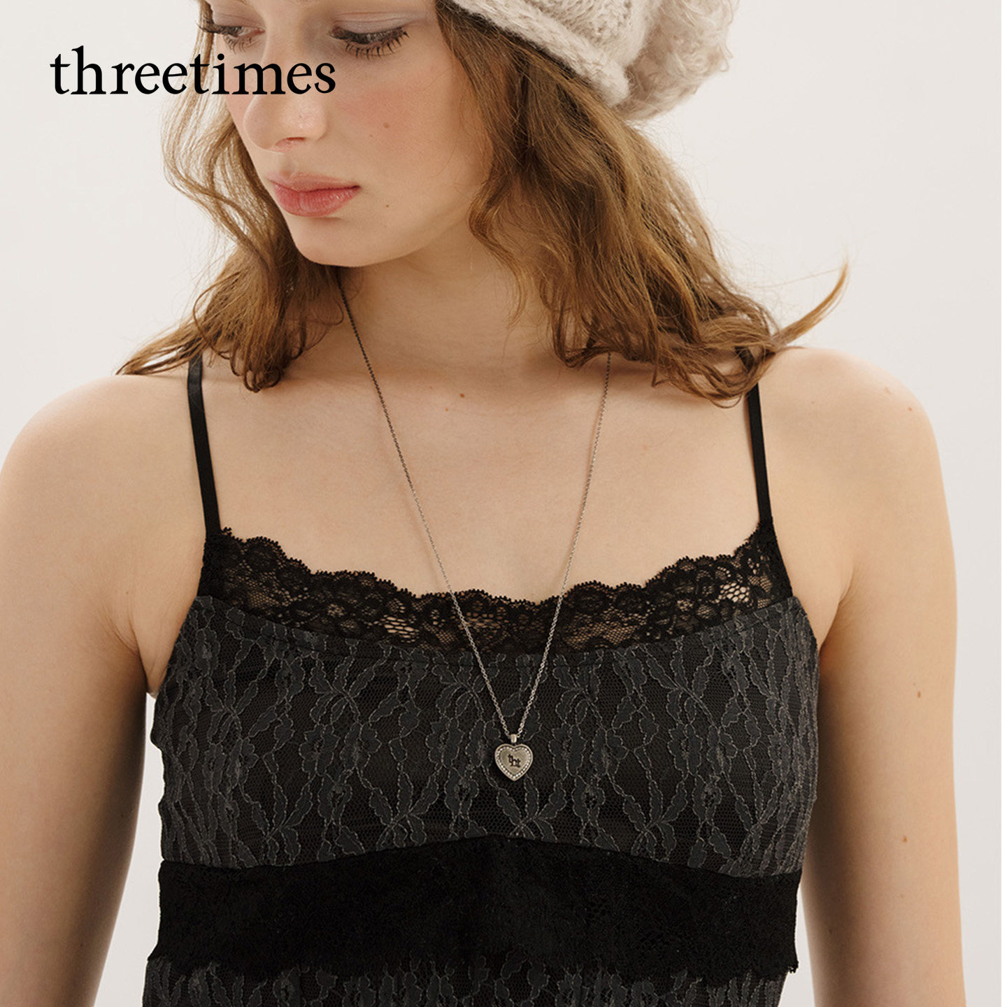 threetimes26年新品爱心吊坠可调节项链女轻奢简约logo锁骨链礼物