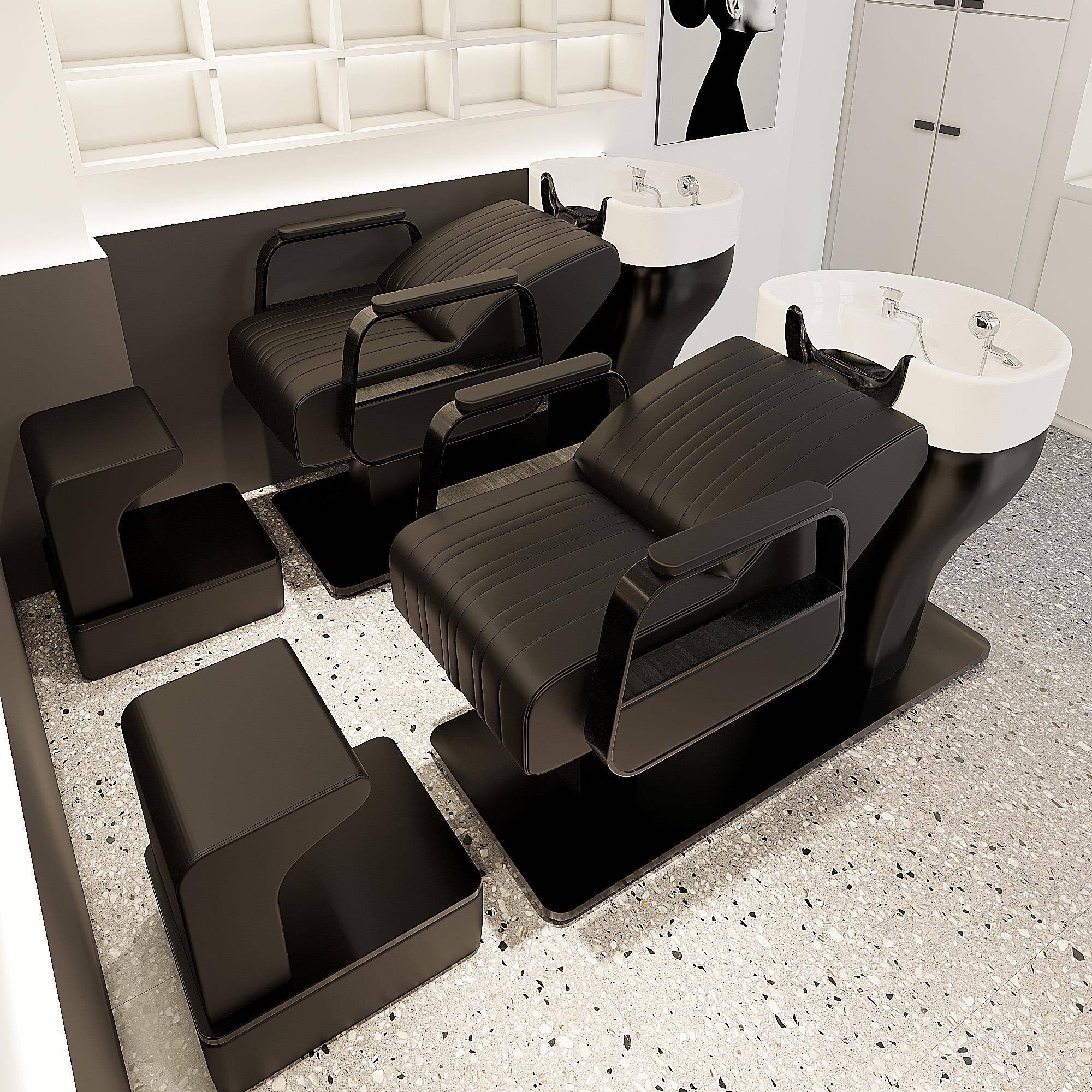 陶瓷盆洗头床理发店发廊专用简约半躺式美发店不锈钢冲水床按摩床