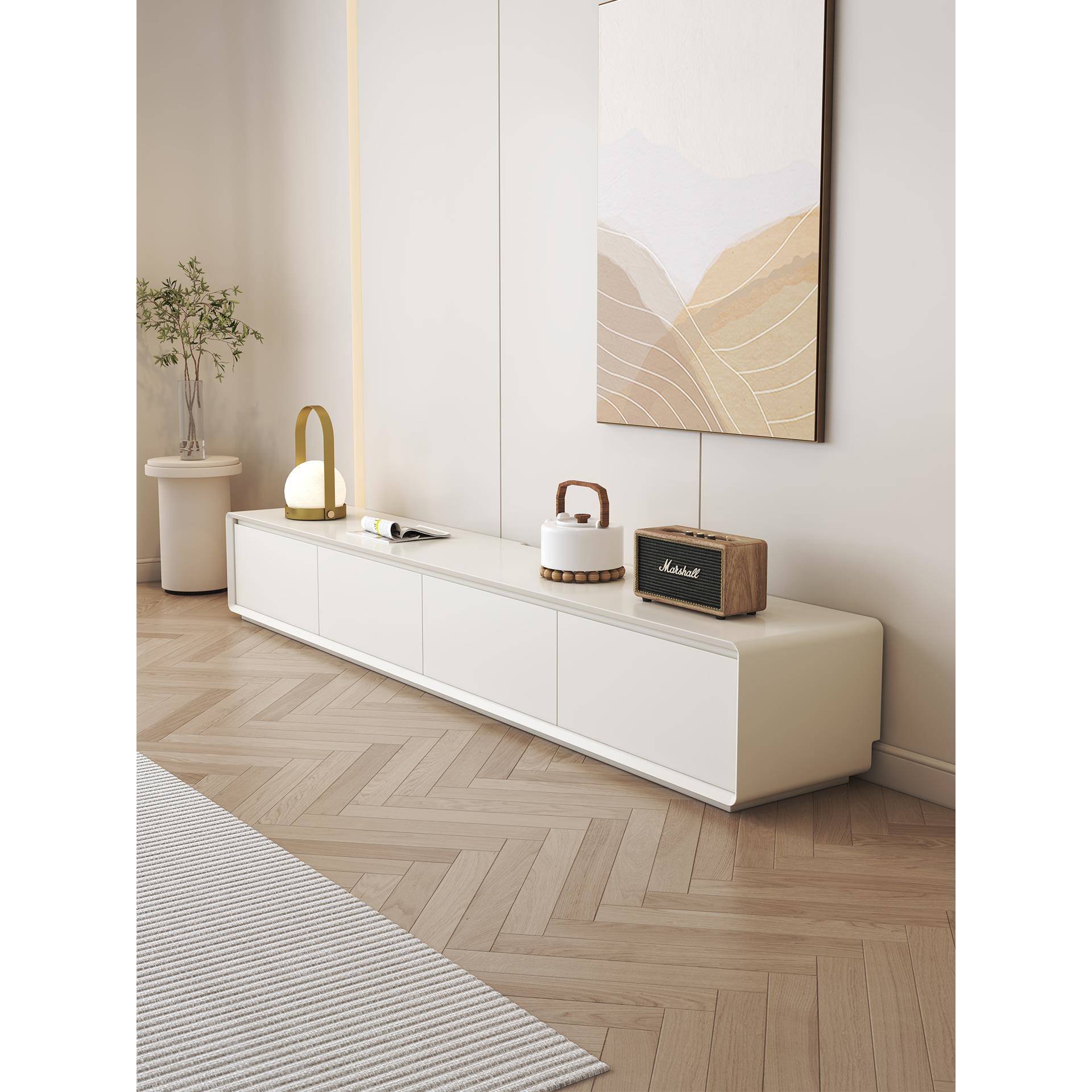 电视柜现代简约客厅家用小户型奶油风实木落地款电视机柜茶几组合