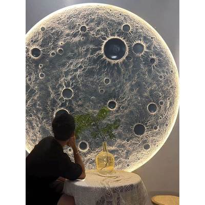 3d立体浮雕月球灯壁灯网红餐厅露营酒店装饰背景墙圆形月亮壁画灯