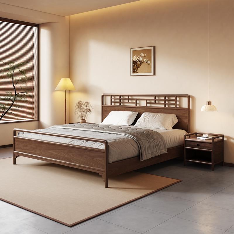 新中式北美黑胡桃木实木双人床1.8床 宋式美学民宿禅意侘寂风家具