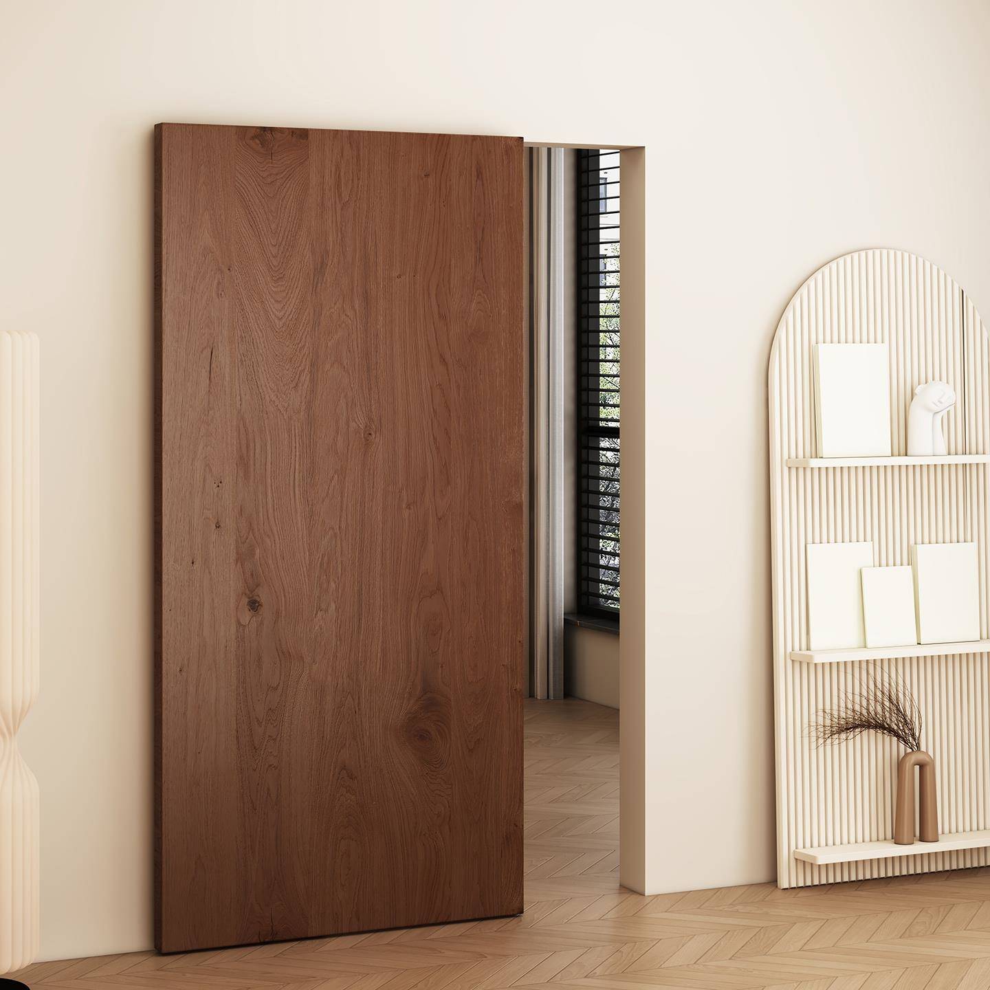 实木幽灵门拉门厨房卧室隐形无轨道悬浮门定制平移门吊轮谷仓门