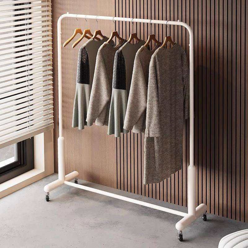 服装店货架落地中岛侧挂龙门架奶油风挂衣杆酒店小空间晾衣架带轮