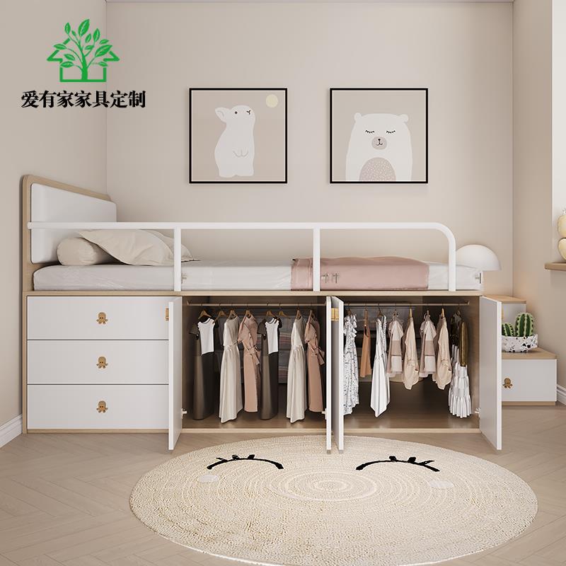 半高床卧室家用儿童房上床下柜一体组合榻榻米高箱储物收纳床定制