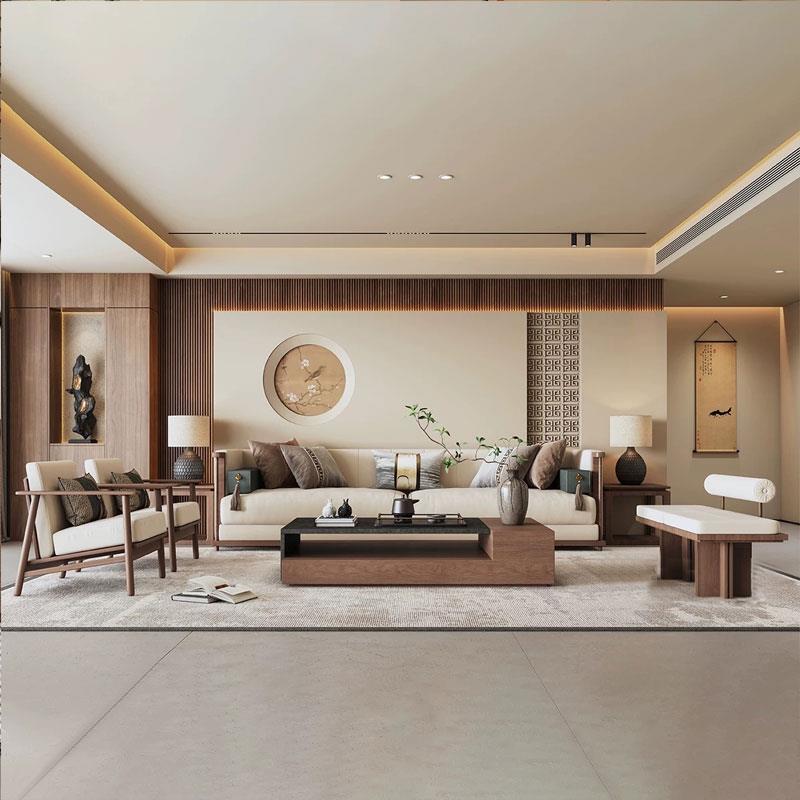 宋式美学新中式实木沙发组合简约现代别墅民宿客厅中古风禅意家具