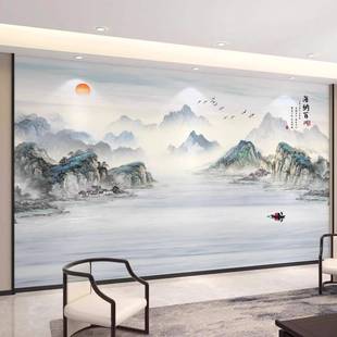 電視背景墻壁畫客廳山水大氣壁布墻布海納百川高清影視墻壁紙墻紙