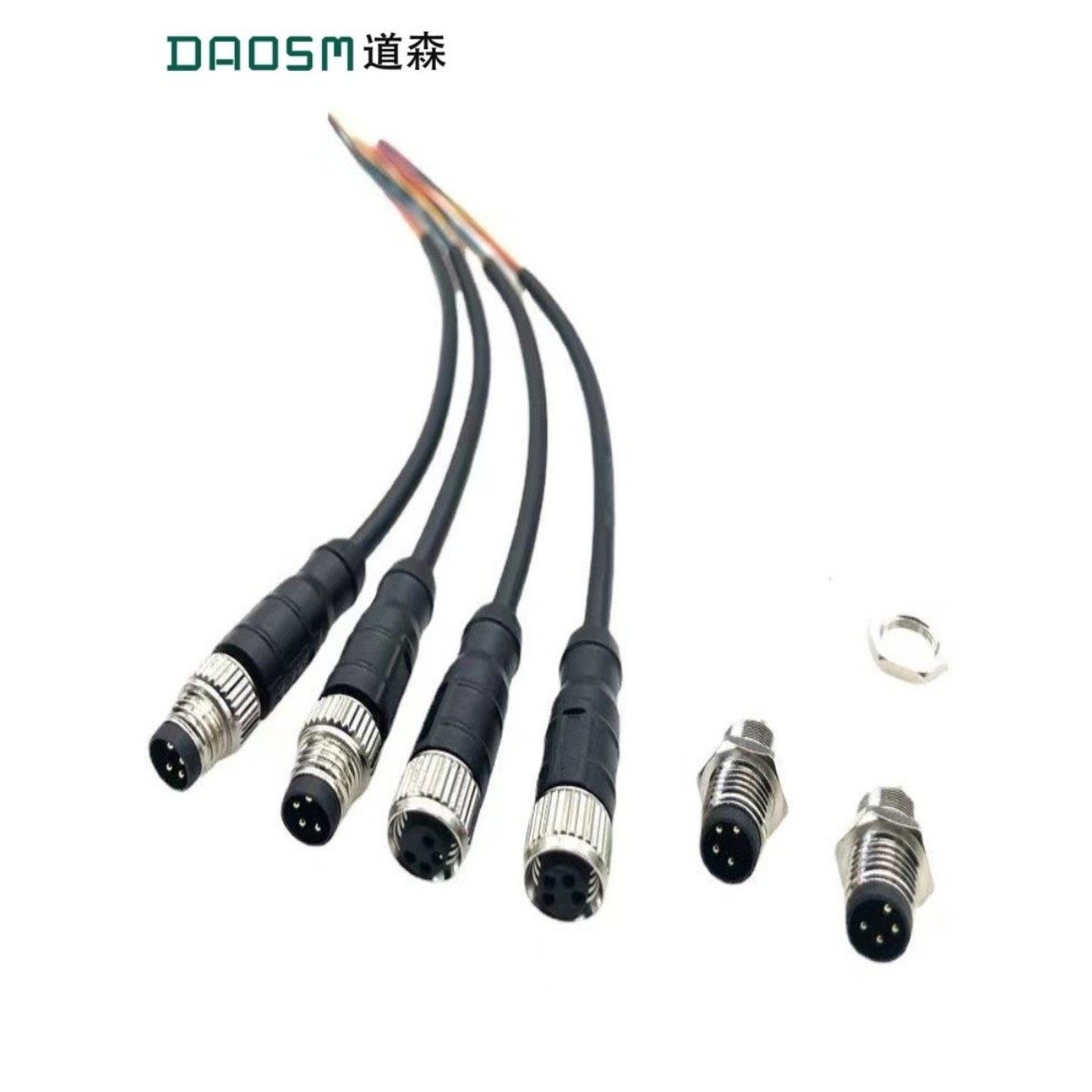 M8连接器航空插头带电线电传感器连接器防水公母3芯4芯6芯8芯注塑