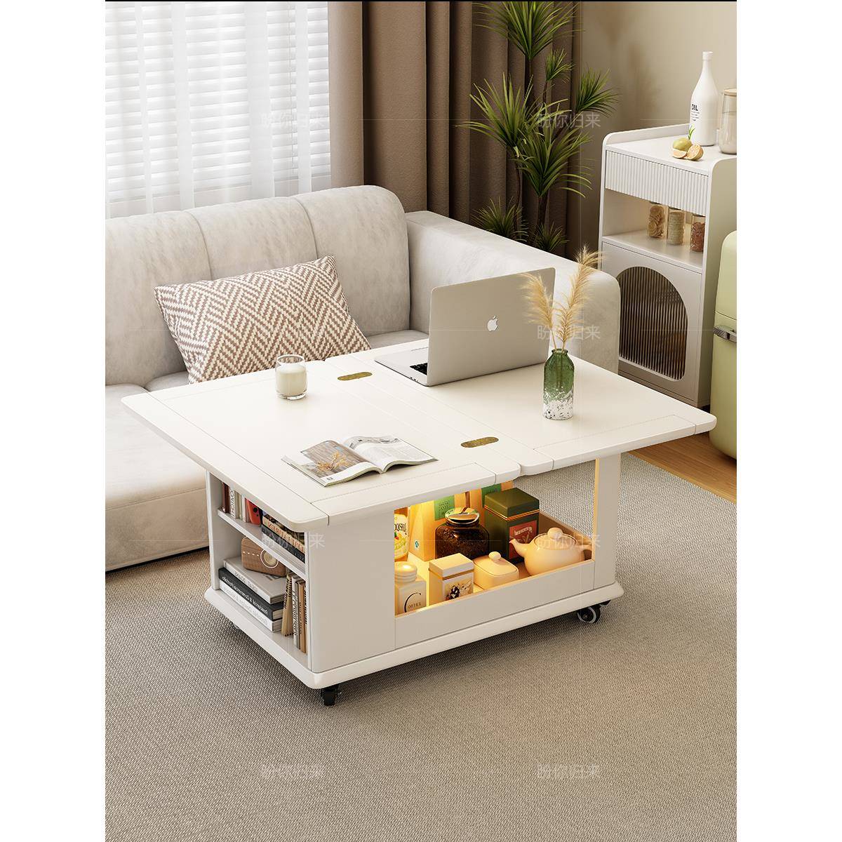 实木移动沙发边桌客厅小公寓可折叠咖啡桌阳台多功能手推车简单侧