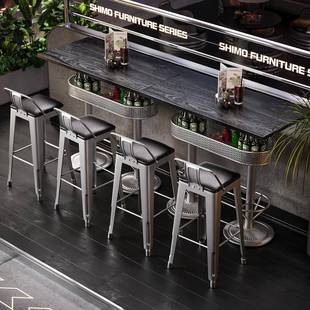 需定制复古酒吧桌椅高脚桌吧台椅高脚凳高吧桌清吧奶茶店靠墙长条