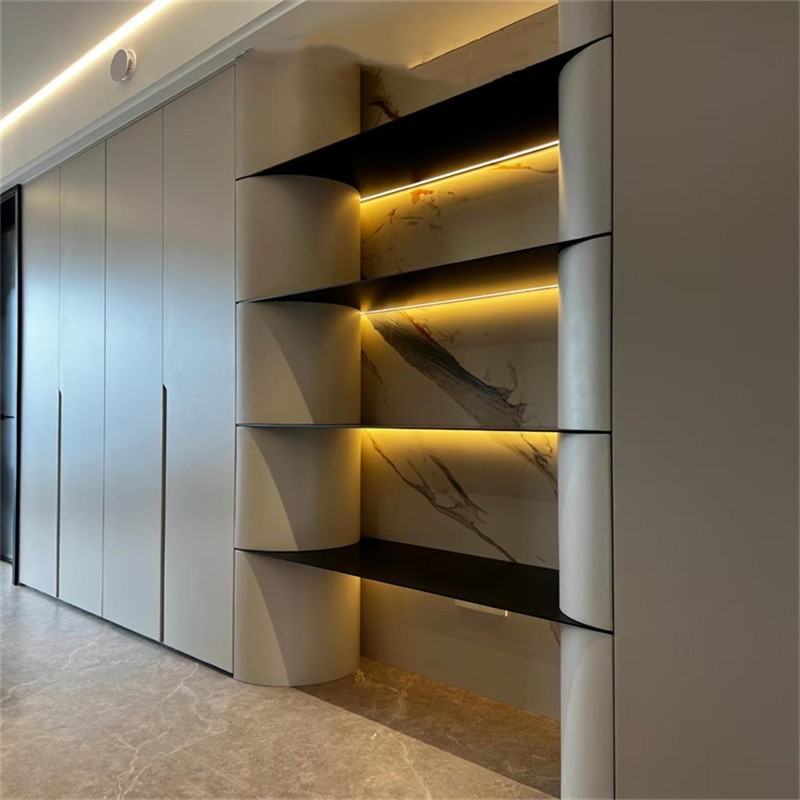 不锈钢实心钢板铝板隔板置物架壁挂式弧形层板带灯金属不锈钢层板