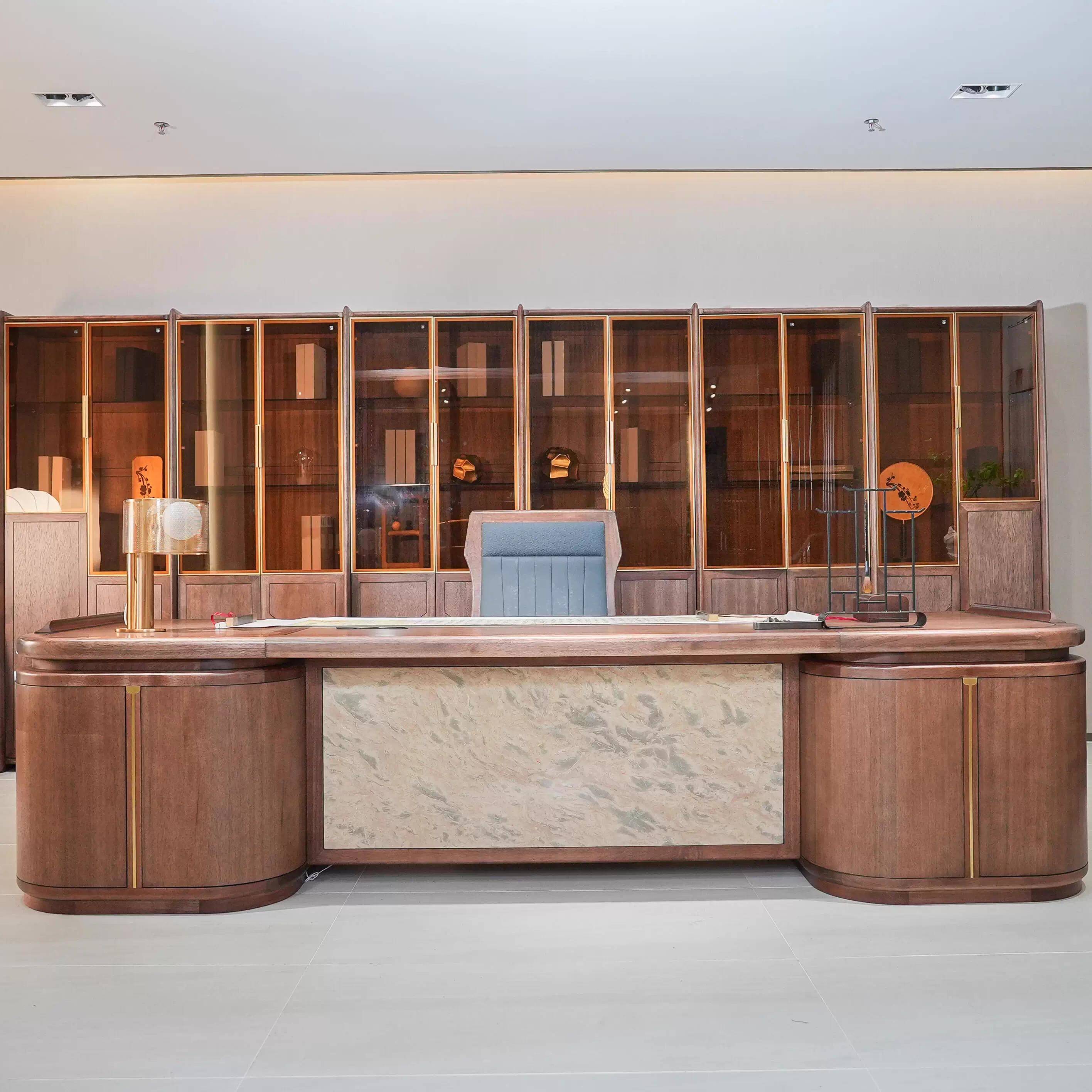 高端新中式黑胡桃白蜡木办公桌老板桌办公室酒店民宿定制大班台