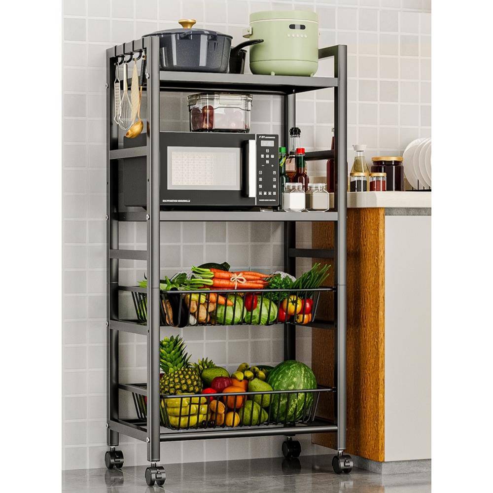 抽屉式厨房蔬菜置物架落地多层果蔬菜篮子收纳架烤箱微波炉储物架