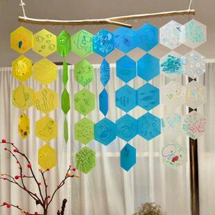 幼儿园六边形10CM彩色片美工区区域材料挂饰涂鸦空中装饰环创吊饰