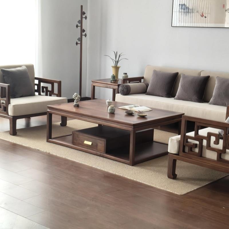 北美黑胡桃宋式美学组合沙发禅意简约实木2025新款中国风客厅家具