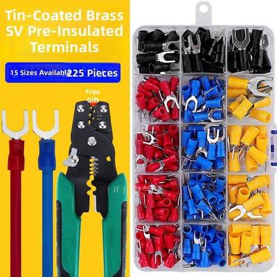 Sv端子座叉形线铜鼻冷压u型预绝缘压接耳线连接器接线鼻套