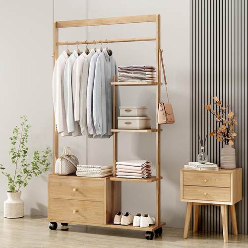 多功能衣架子收纳挂衣架可移动落地卧室衣帽架客厅轻奢现代服装店